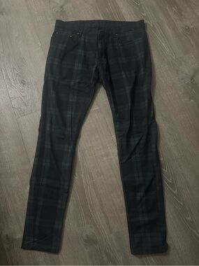 Zara Men's Black & Dark Green Plaid Slim Jeans
